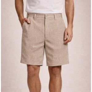 VTG 70s Kmart Fashion Award Polyester Shorts Tan Textured Double Knit 40 Grandpa